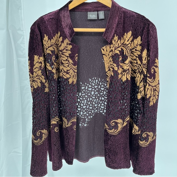 Chico’s Womens Travelers Velvet Burnout Jacket Size 12/14 Open Front Cardigan - Picture 1 of 9